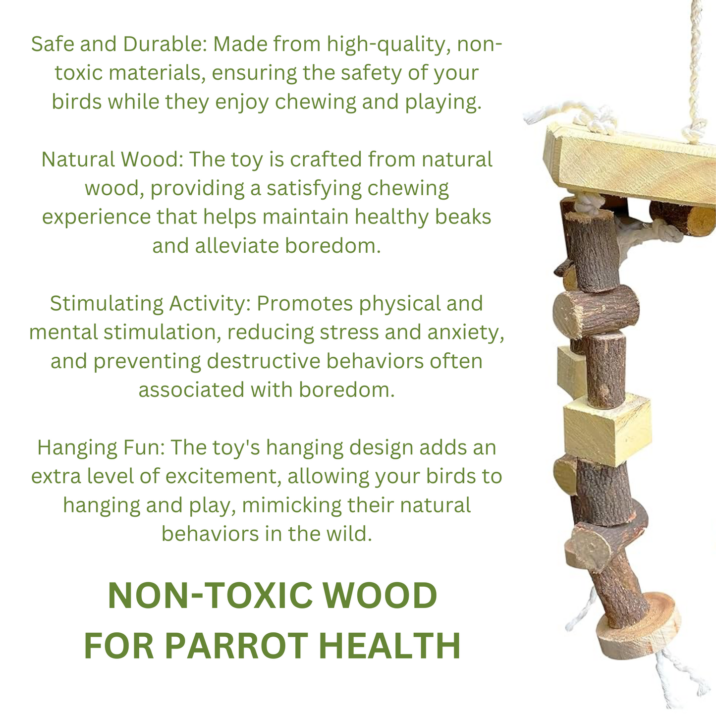 6x12 Inch Safe-Chew Neem Wood Hanging Jhumar Bird Toy for Chewing & Playing - Ideal for Conure, African Grey, Amazon, and Macaw (Piece of 1)