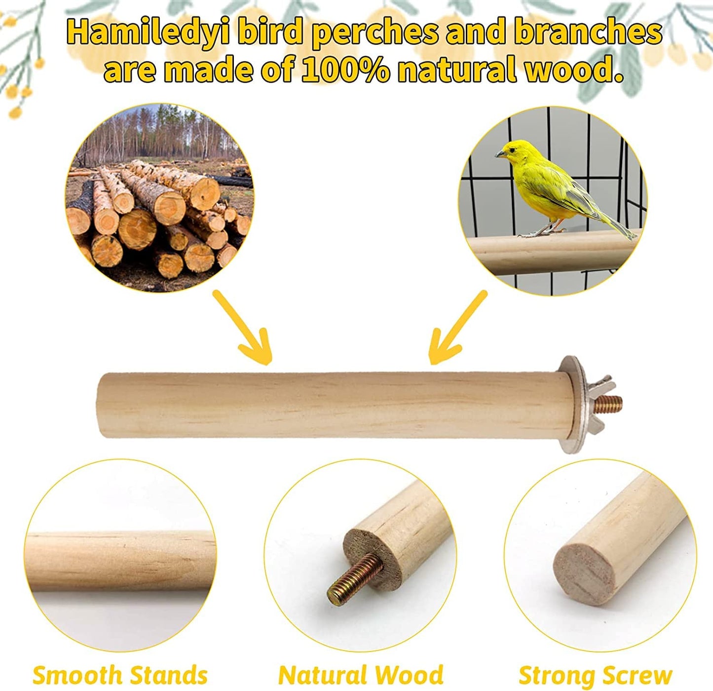 2 Pieces Natural Wood Bird Perch Stand 10 Inch for Cage Bird. Wooden Stick