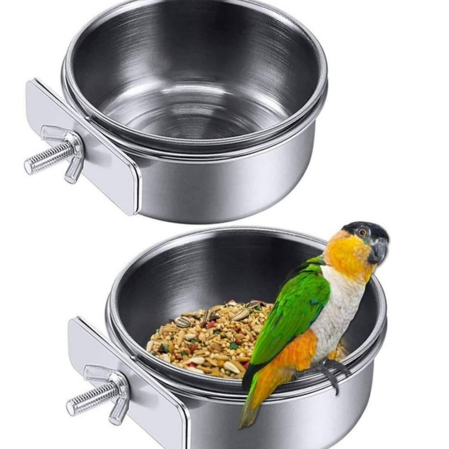 Stainless Steel Bird Cage Food and Water Bowl | Hanging Feeder Cups for Parrots, Birds, and Small Animals ( 200ml )