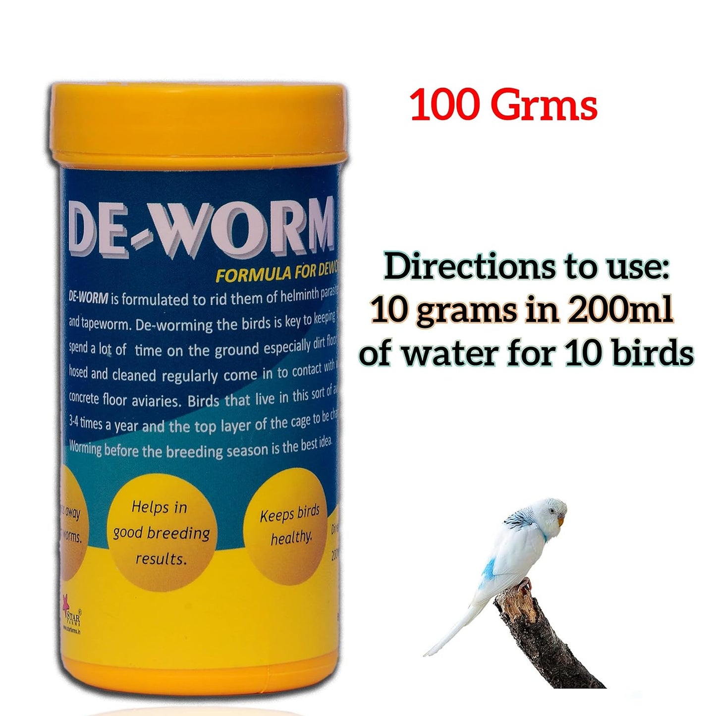 STAR FARMS De-Worm Pet Birds Health Supplements with Unique Formula for Deworming The Birds - 100 g/Helps in Good Breeding Results, Birds Healthy