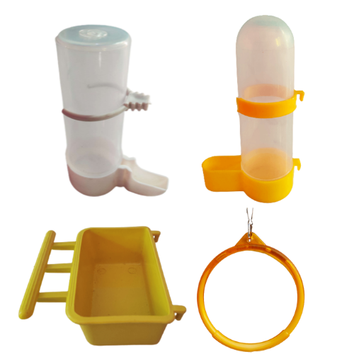 Complete Cage Bird Combo - 200ml and 400ml Water Feeders, Swing Ring, Seed/Water Feeder